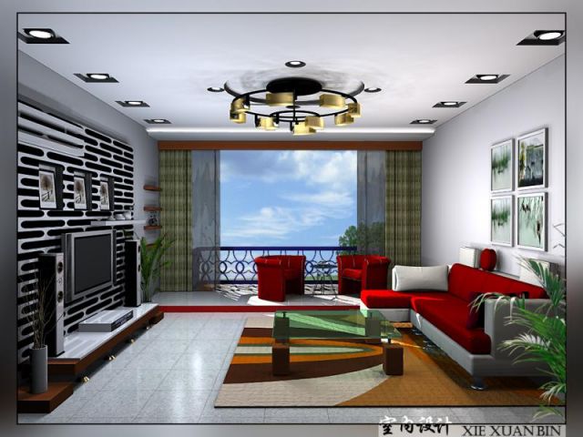 客厅窗帘，客厅窗帘效果图，灰红搭配